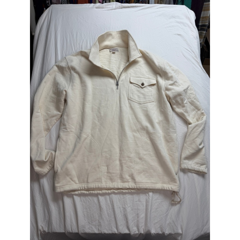 Wallace & Barnes Mens XL Quarter Zip French Terry Sweatshirt Cream Off White